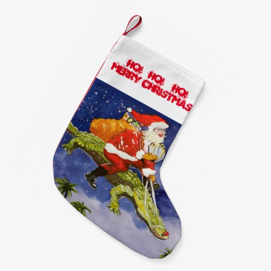 Santa Riding Gator Kleiner Weihnachtsstrumpf (Vorderansicht (hängend))