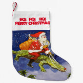 Santa Riding Gator Kleiner Weihnachtsstrumpf (Vorderseite)