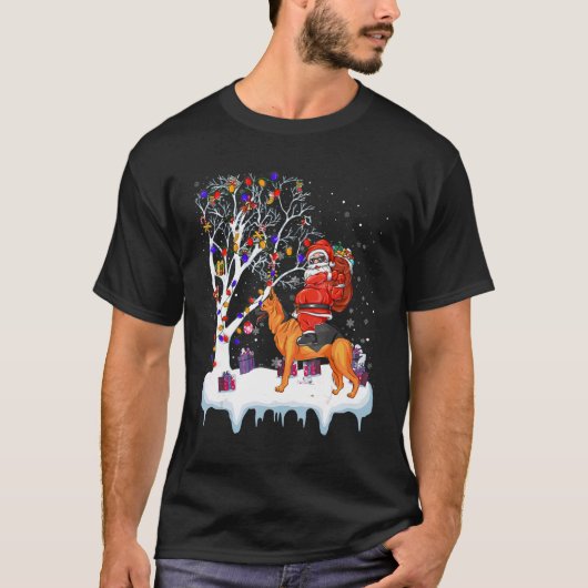Santa Riding German Shepherd Dog Tree Lights T-Shirt (Vorderseite)