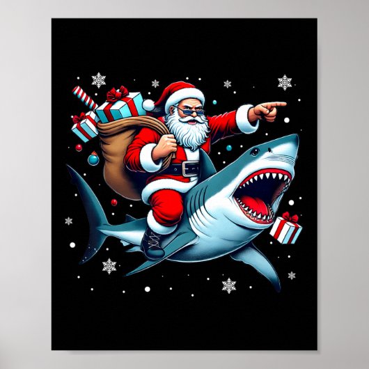 Santa Riding Hai Weihnachten Pajama Niedlich Ocean Poster (Vorne)