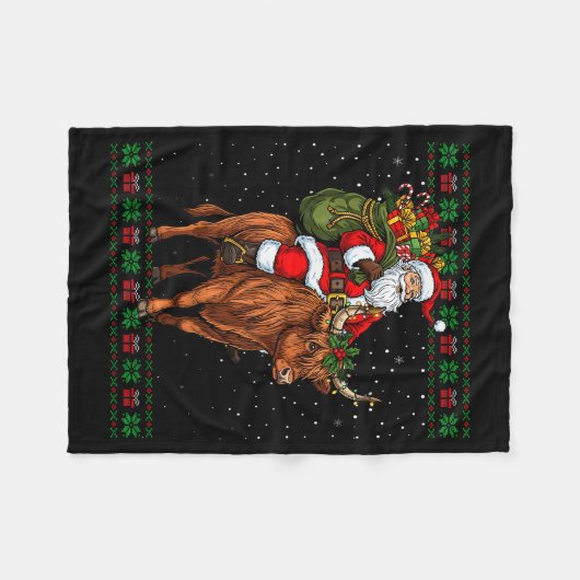 Santa Riding Highland Cow Ugly Christmas Sweater Fleecedecke (Vorderseite (Horizontal))