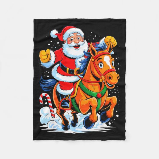 Santa Riding Horse Funny Equestrian Christmas Xmas Fleecedecke (Vorderseite)