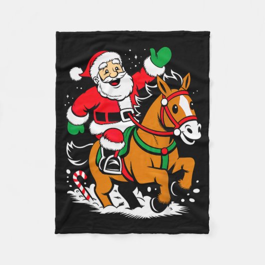 Santa Riding Horse Funny Equestrian Christmas Xmas Fleecedecke (Vorderseite)
