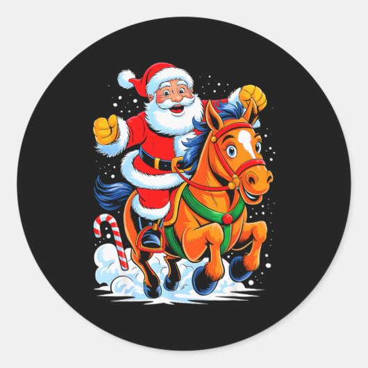 Santa Riding Horse Funny Equestrian Christmas Xmas Runder Aufkleber (Vorderseite)