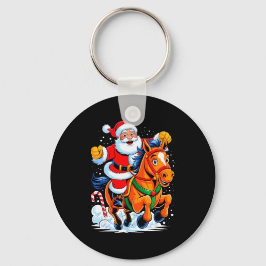 Santa Riding Horse Funny Equestrian Christmas Xmas Schlüsselanhänger (Vorderseite)