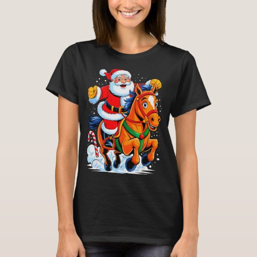 Santa Riding Horse Funny Equestrian Christmas Xmas T-Shirt