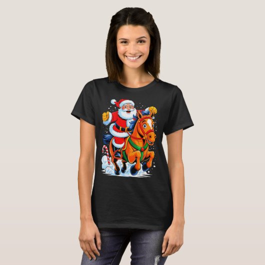Santa Riding Horse Funny Equestrian Christmas Xmas T-Shirt (Vorne ganz)