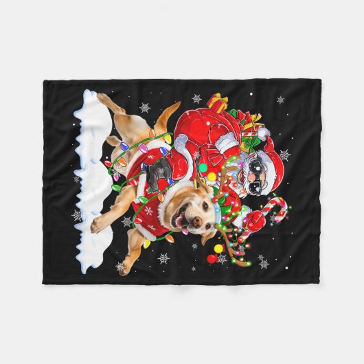 Santa Riding Labrador Retriever Christmas Lights D Fleecedecke (Vorderseite (Horizontal))