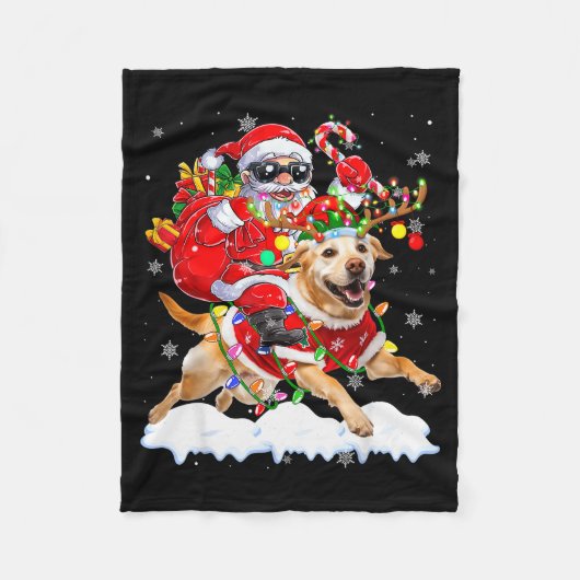 Santa Riding Labrador Retriever Christmas Lights D Fleecedecke (Vorderseite)
