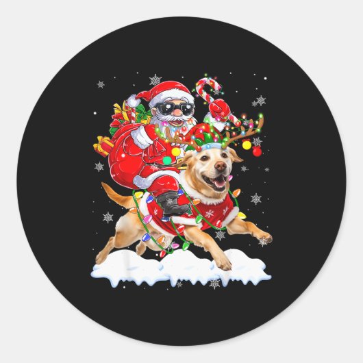 Santa Riding Labrador Retriever Christmas Lights D Runder Aufkleber (Vorderseite)