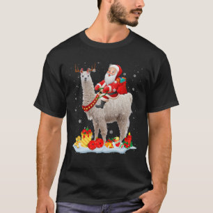 Santa Riding Llama Rentier Weihnachtsfeier Santa L T-Shirt