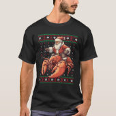 Santa Riding Lobster Funny Lobster Ugge Weihnachte T-Shirt (Vorderseite)
