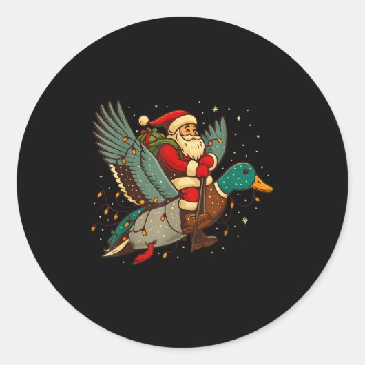 Santa Riding Mallard Duck Funny Christmas Holiday  Runder Aufkleber (Vorderseite)