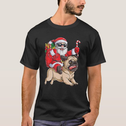 Santa Riding Mops WeihnachtsweihnachtsMops Lover M T-Shirt (Vorderseite)