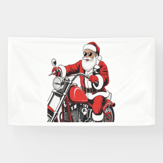 Santa Riding Motorrad Banner (Horizontal)