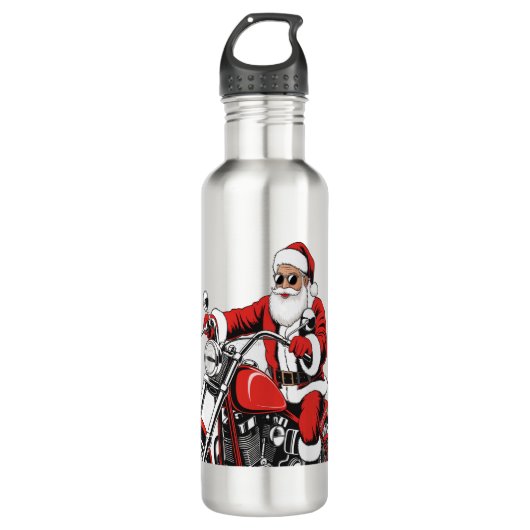 Santa Riding Motorrad Edelstahlflasche (Vorderseite)