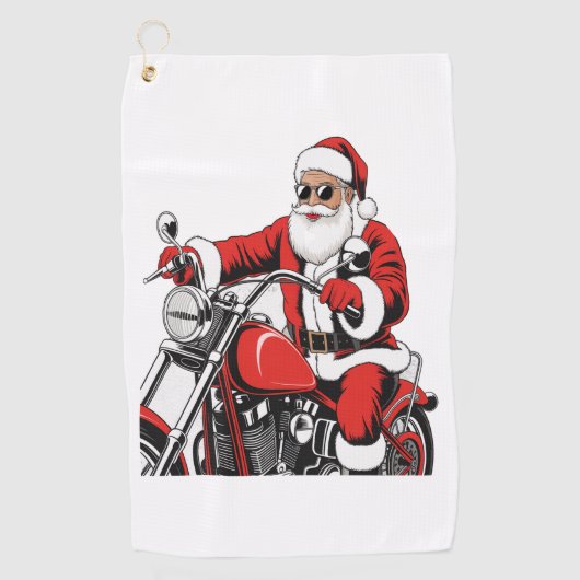 Santa Riding Motorrad Golfhandtuch (Vorderseite)