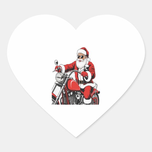 Santa Riding Motorrad Herz-Aufkleber (Vorderseite)