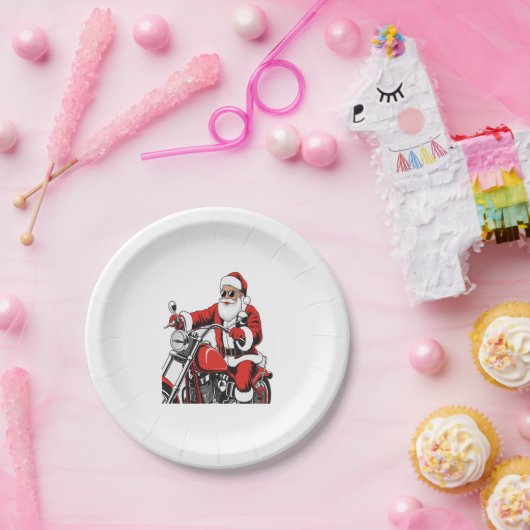 Santa Riding Motorrad Pappteller (Party)