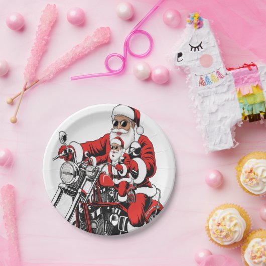 Santa Riding Motorrad Pappteller (Party)