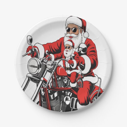 Santa Riding Motorrad Pappteller (Vorderseite)