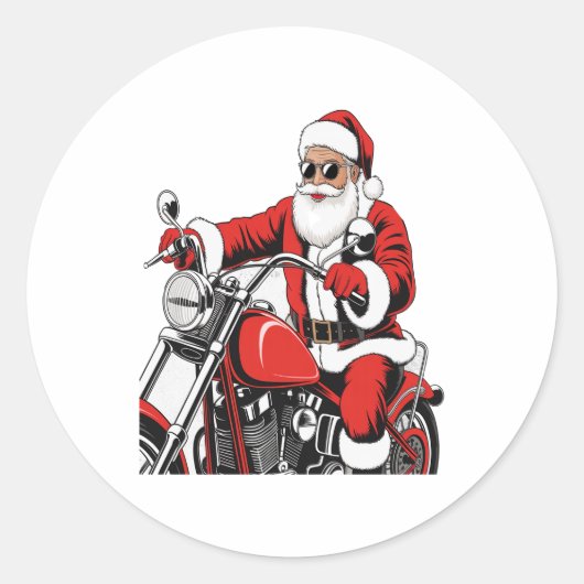 Santa Riding Motorrad Runder Aufkleber (Vorderseite)