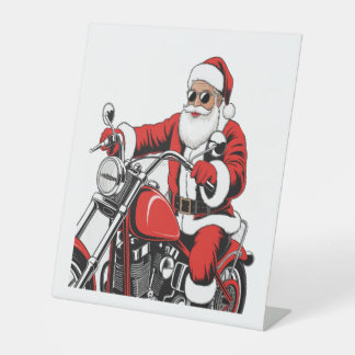 Santa Riding Motorrad Sockelschild