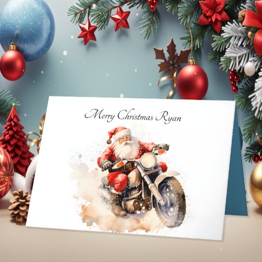 Santa Riding Motorrad Weihnachtskarte Dankeskarte