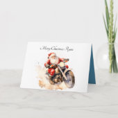 Santa Riding Motorrad Weihnachtskarte Dankeskarte (Vorderseite)