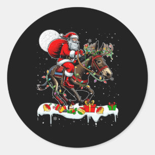 Santa Riding Mule Reindeer Xmas Farm Animal Lover Runder Aufkleber