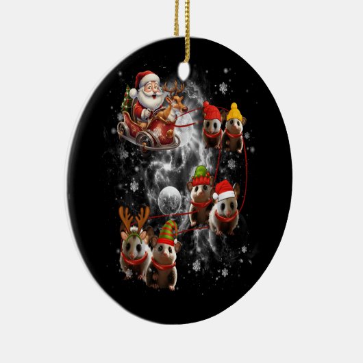 Santa Riding Opossum Rentierfisch Sleigh Keramik Ornament (Rechts)