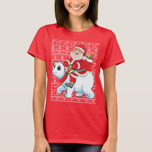 Santa Riding Panda Bär Ugly Weihnachtskraut T-Shirt (Vorderseite)