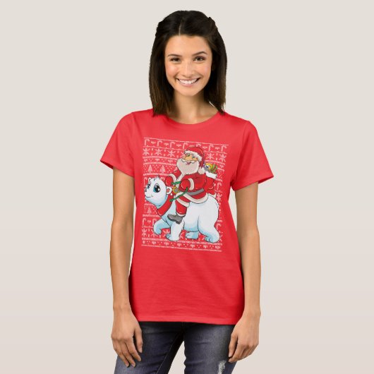 Santa Riding Panda Bär Ugly Weihnachtskraut T-Shirt (Vorne ganz)