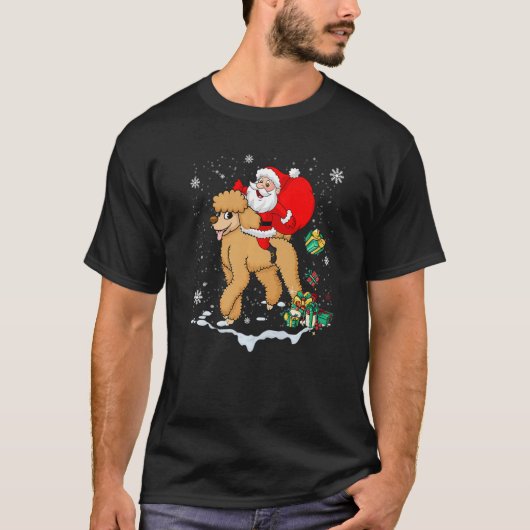 Santa Riding Poodle Dog with Hat Claus Christmas P T-Shirt (Vorderseite)