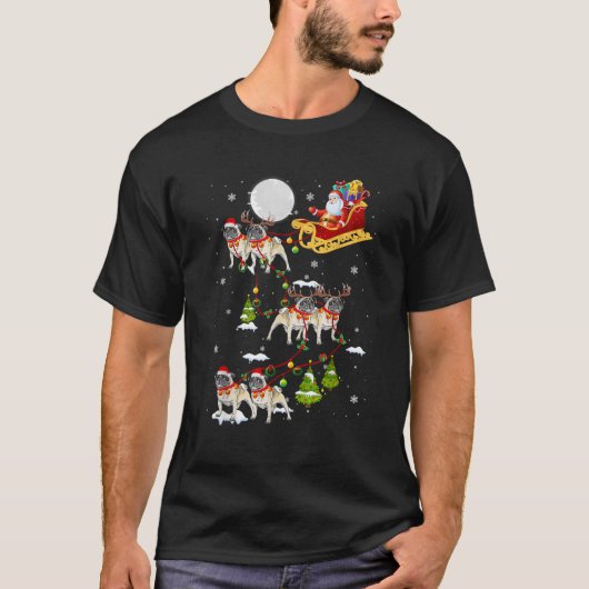 Santa Riding Pug Sleigh Christmas Pug Reindeer T-Shirt (Vorderseite)