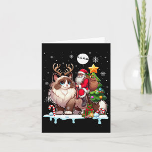 Santa Riding Ragdoll Katze Weihnachten Baum Kolorf Karte