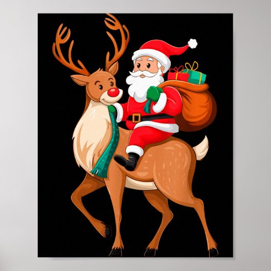 Santa Riding Reindeer Christmas Men Boys Kids Teen Poster (Vorne)