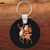 Santa Riding Reindeer Christmas Men Boys Kids Teen Schlüsselanhänger (Vorderseite)