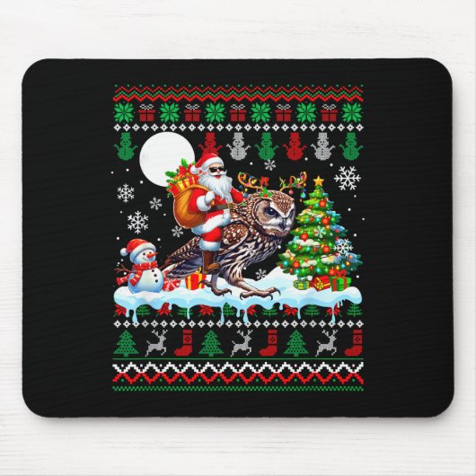 Santa Riding Reindeer Owl Sweater Xmas Tree Snowma Mousepad (Vorne)