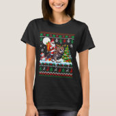 Santa Riding Reindeer Owl Sweater Xmas Tree Snowma T-Shirt (Vorderseite)