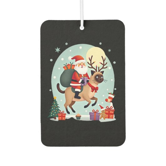 Santa Riding Reindeer Siamese Cat Christmas Tree L Autolufterfrischer (Vorderseite)