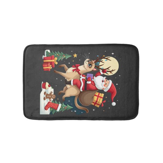 Santa Riding Reindeer Siamese Cat Christmas Tree L Badematte (Vorderseite)