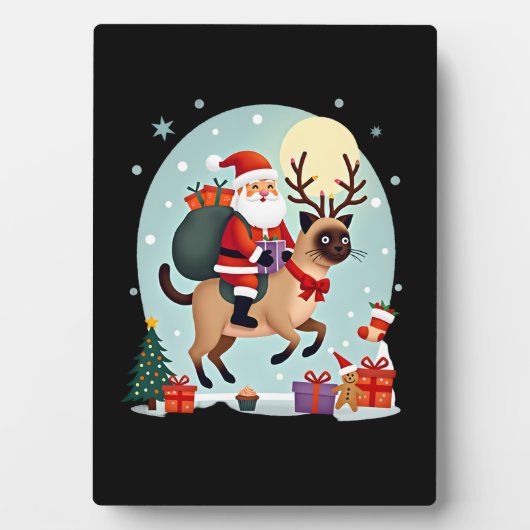 Santa Riding Reindeer Siamese Cat Christmas Tree L Fotoplatte (Vorderseite)