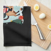 Santa Riding Reindeer Siamese Cat Christmas Tree L Geschirrtuch (Viertel Falte)