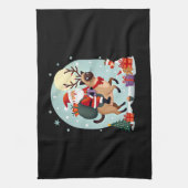 Santa Riding Reindeer Siamese Cat Christmas Tree L Geschirrtuch (Vertikal)