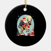 Santa Riding Reindeer Siamese Cat Christmas Tree L Keramik Ornament (Vorne)