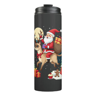 Santa Riding Reindeer Siamese Cat Christmas Tree L Thermosbecher