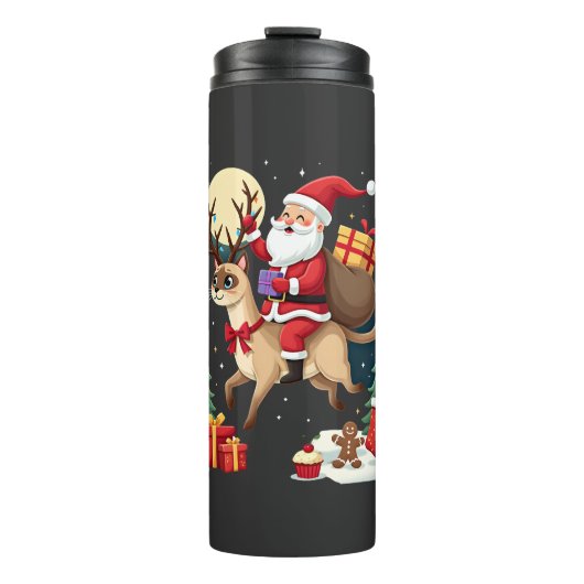 Santa Riding Reindeer Siamese Cat Christmas Tree L Thermosbecher (Vorderseite)