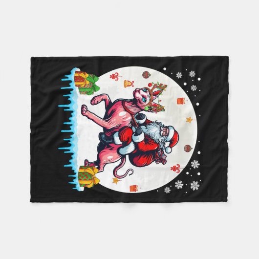 Santa Riding Reindeer Sphynx Cat Christmas Eigentü Fleecedecke (Vorderseite (Horizontal))