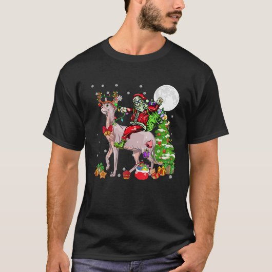 Santa Riding Reindeer Sphynx Cat Christmas Tree Lo T-Shirt (Vorderseite)